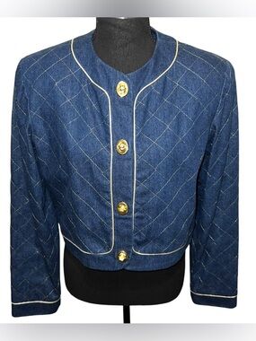 Brett Harrison Jean Jacket Gold Thread Diamond Embroidery Twist Blue Size 8